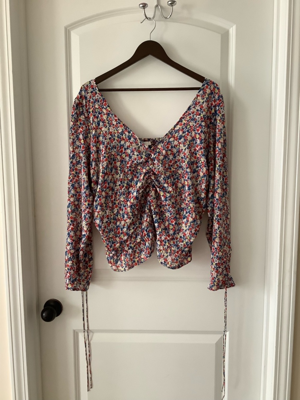 H&M Multicolor Floral Ruched Long-Sleeve Blouse